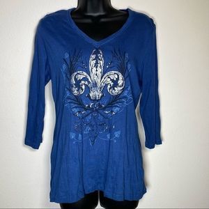 Seven 7 Fleur de lis Embellish 3/4 Sleeve T-Shirt